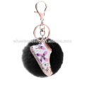 Promotional gift shoes keychain with fur pom poms/rabbit fur ball